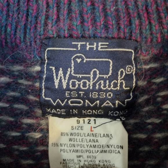 Vintage Woolrich Chunky Sweater Women's Size Large Wool Purple Hearts Preppy - Picture 6 of 7